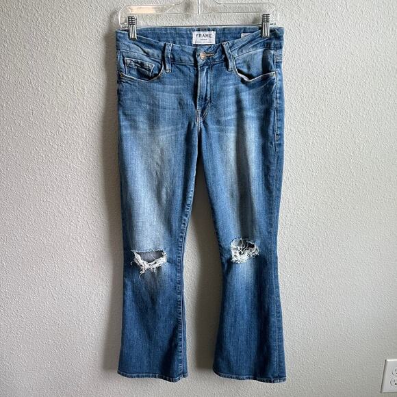 Frame Le Crop Mini Boot Women's 27 Mid Rise Stretch Medium Wash Distressed - Picture 1 of 7